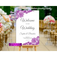 Purple Welcome Sign,Violet Welcome sign with lace,(115w) Purple Welcome Sign,Violet Welcome sign with lace,(115w)
